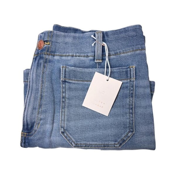 LC Lauren Conrad Womens High Rise Med Wash Patch Pockets Jean Shorts Sz 18 New - Picture 2 of 8